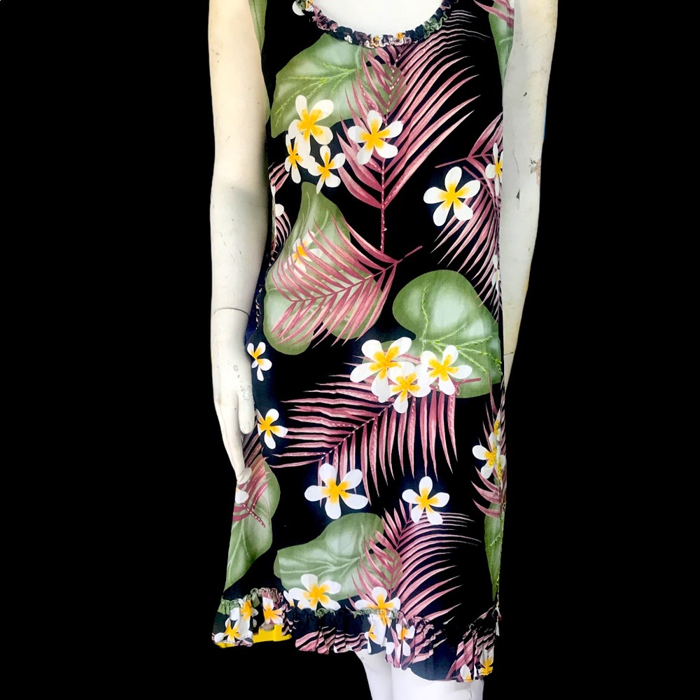 Mango Bay Black Multicolor Rayon Scoop Neck Sleeveless Short Tank Dress Size M
